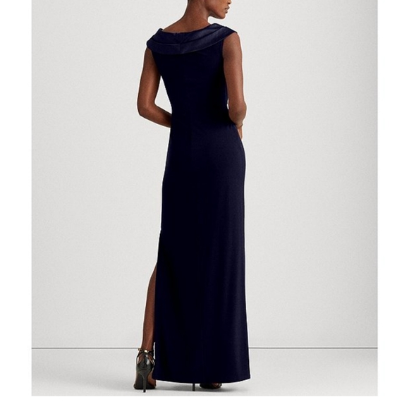 Lauren Ralph Lauren Crossover Gown In Lighthouse Navy - Picture 2 of 4